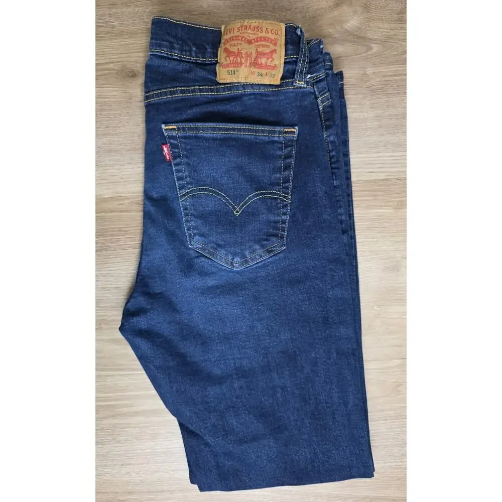 Levi's 514 Straight Jeans Men's 34x32 Dark Wash Stretch Blue Denim